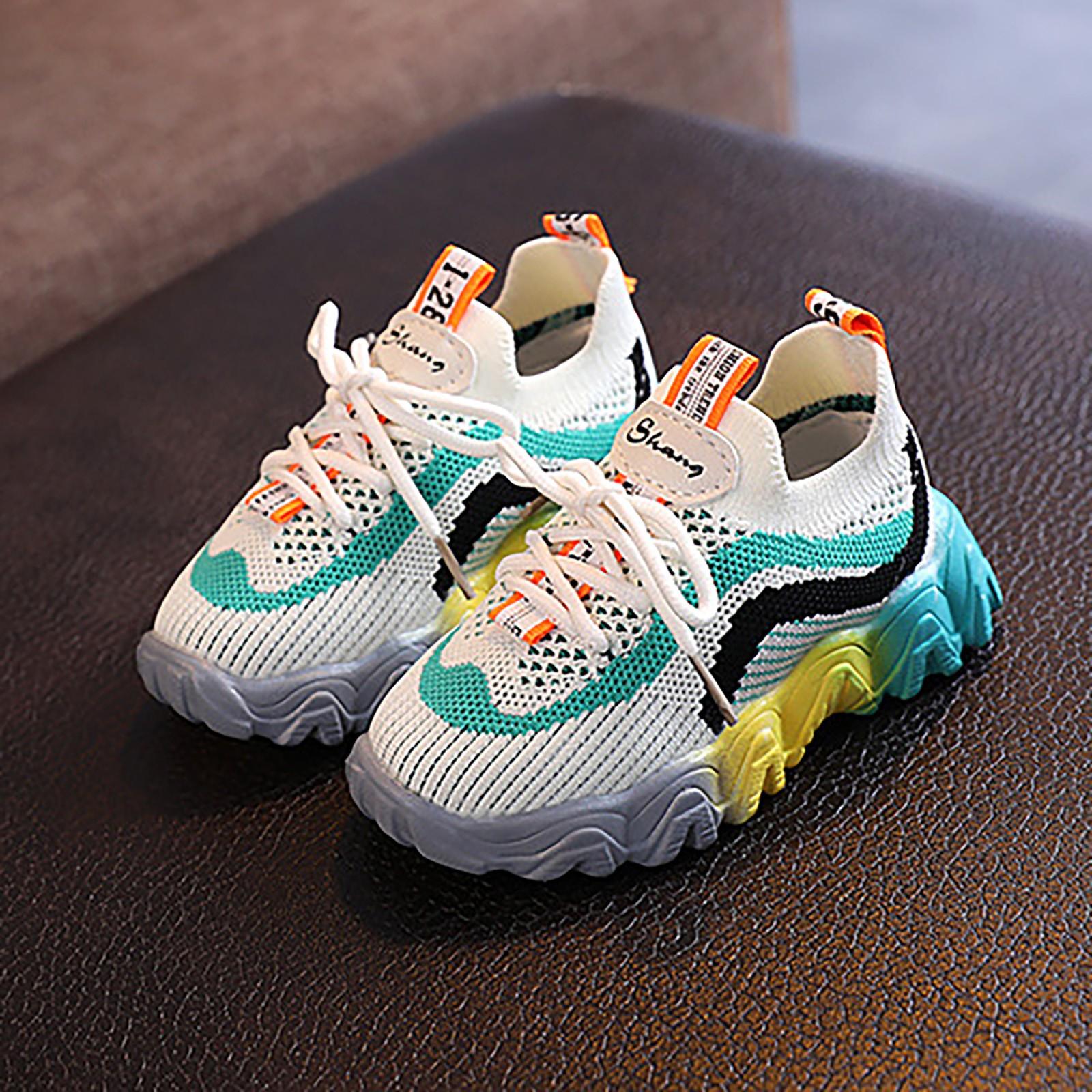 

Цветная подошва в полоску, летающая вязальная детская обувь для маленьких и средних размеров 24