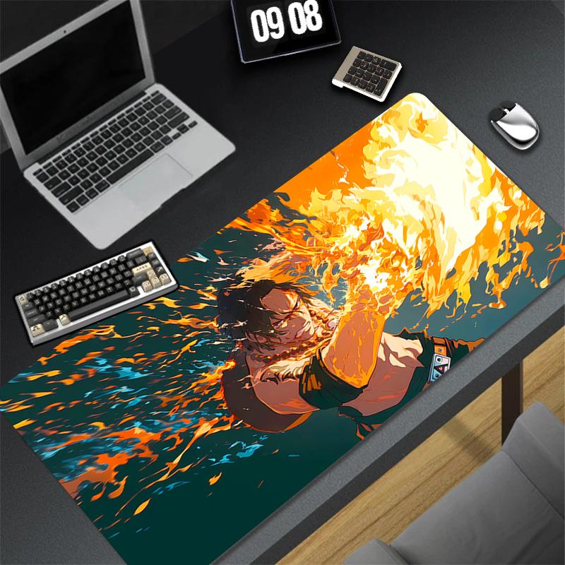 Mouse Pad Office Gaming Laptop Flame One Piece Desk Mat Anime Boy Ace Mousepad Gamer Mouse Mat Computer Accessories Keyboard Pad