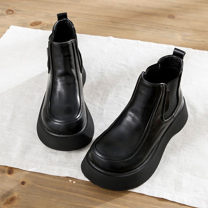 Retro British one-pedal Chelsea boots, thick-soled heightened big-headed lightweight short boots, winter velvet warm Martin boots