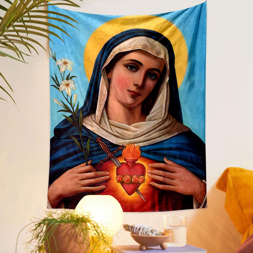 Sacred Heart of Mary Artwork Patterned tapestry home decor, suitable for bedroom and living room, gift