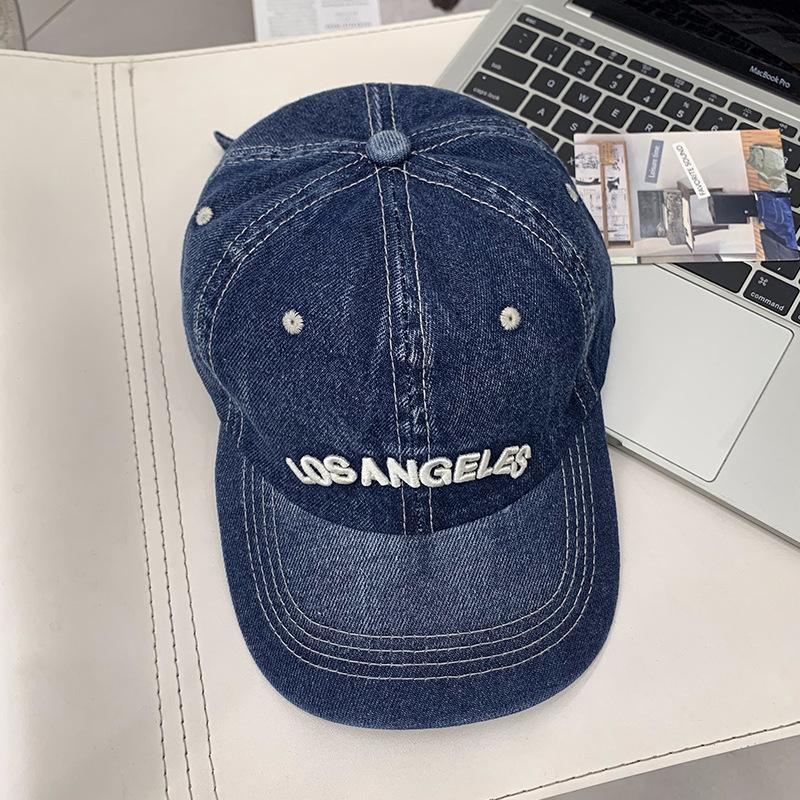 American-style Blue Denim Baseball Cap for Women, Summer Hat with Wide Brim, Suitable for Large Head Sizes, Makes the Face Look Smaller, Trendy