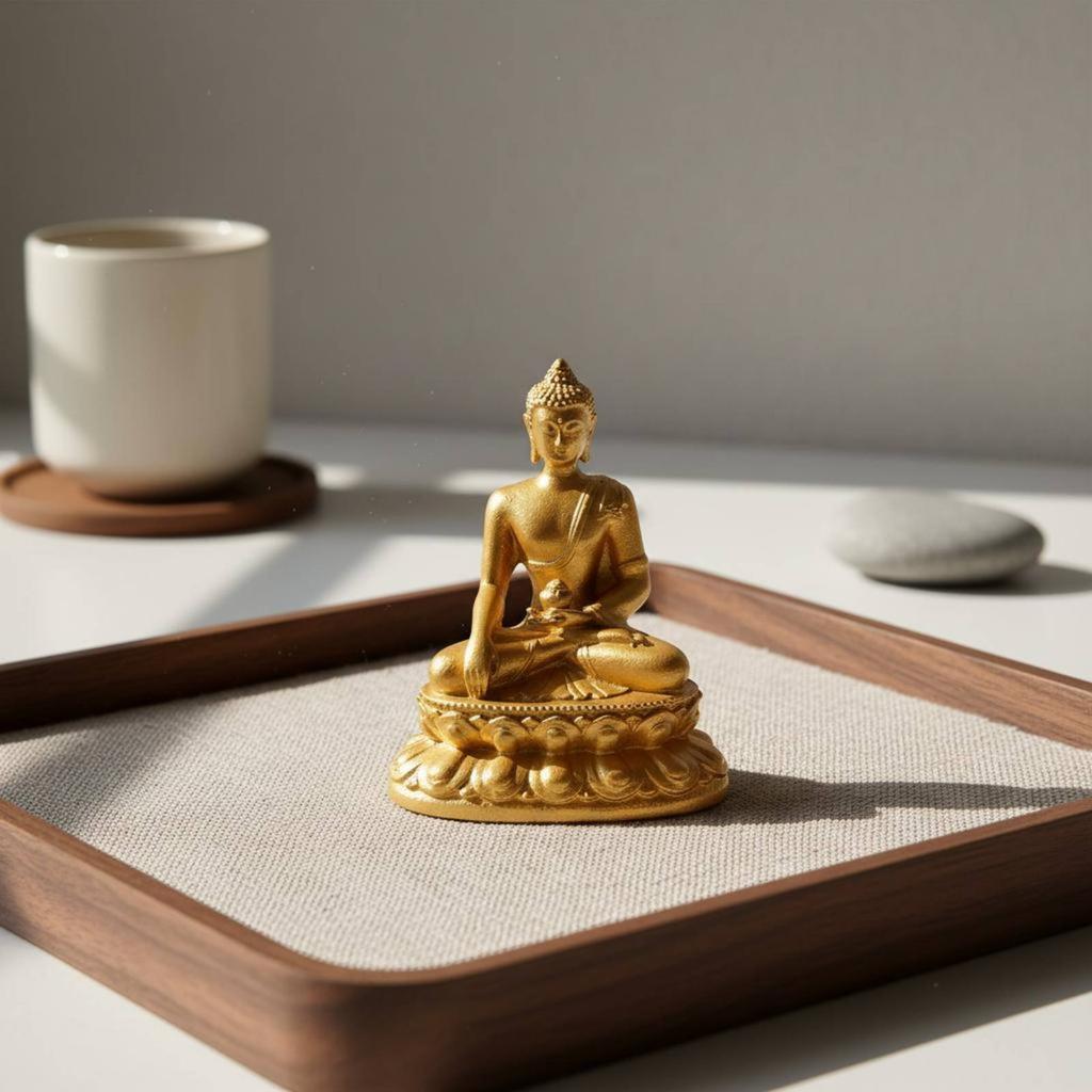 Miniature Golden Buddha Statue Palm Size Small Portable Buddhist Figurine Sitting Buddha Statue Feng Shui Religious Decor
