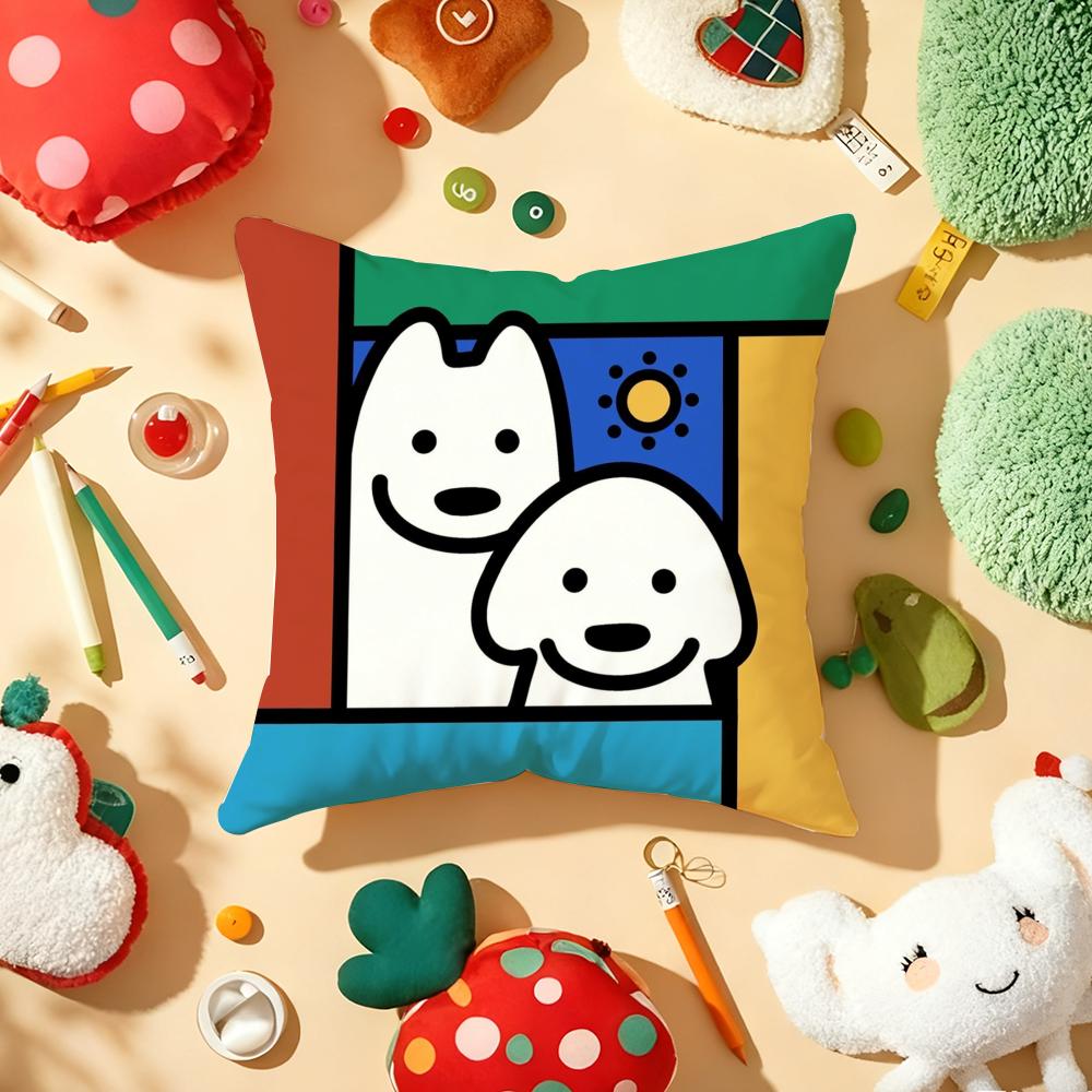 Korea M-Matsui Cute Dog Cushion Cover Plush Fabric Soft Double-Sided Printed Sofa Warm Winter Home Gift Pillow Cover