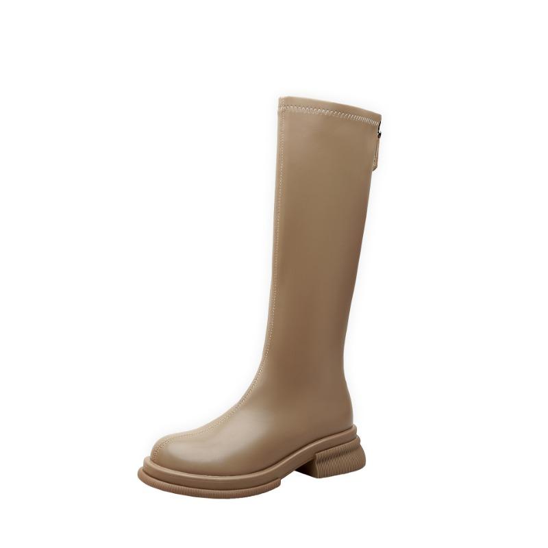 Cowhide version~ Leather thick-soled high knight boots, small but knee boots, fat mm long boots, elastic and thin boots