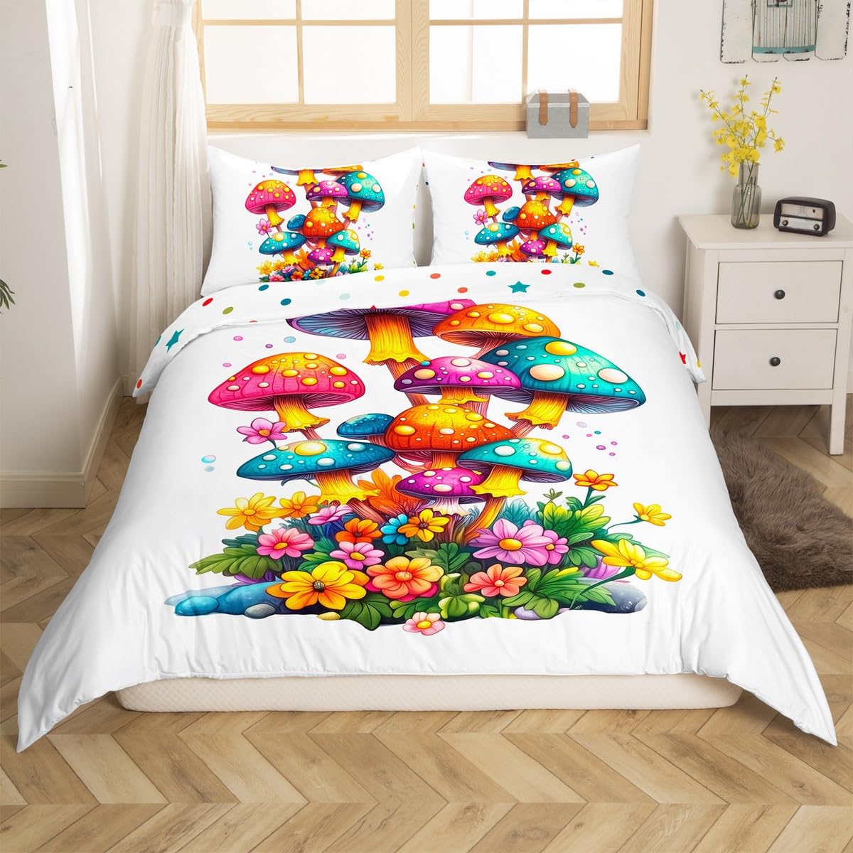 

Comforter Colorful Gradient Mushroom Cute Cartoon Mushroom Lightweight S King Size For Kids Boys Girls Teen 3Pcs Comforter (quilt)-EU Single(135*200cm)3pcs