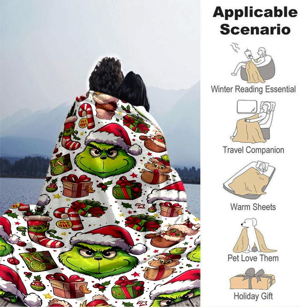 Christmas Grinch Blanket Soft Throw Blanket For Home Bedroom Bed Sofa Travel Office Solid Christmas Blanket