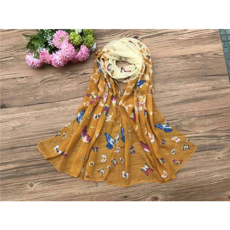 Spring and Summer Women's Chiffon Printed Scarf Sun Protection Thin Silk Scarf Shawl Beach Butterfly Scarf