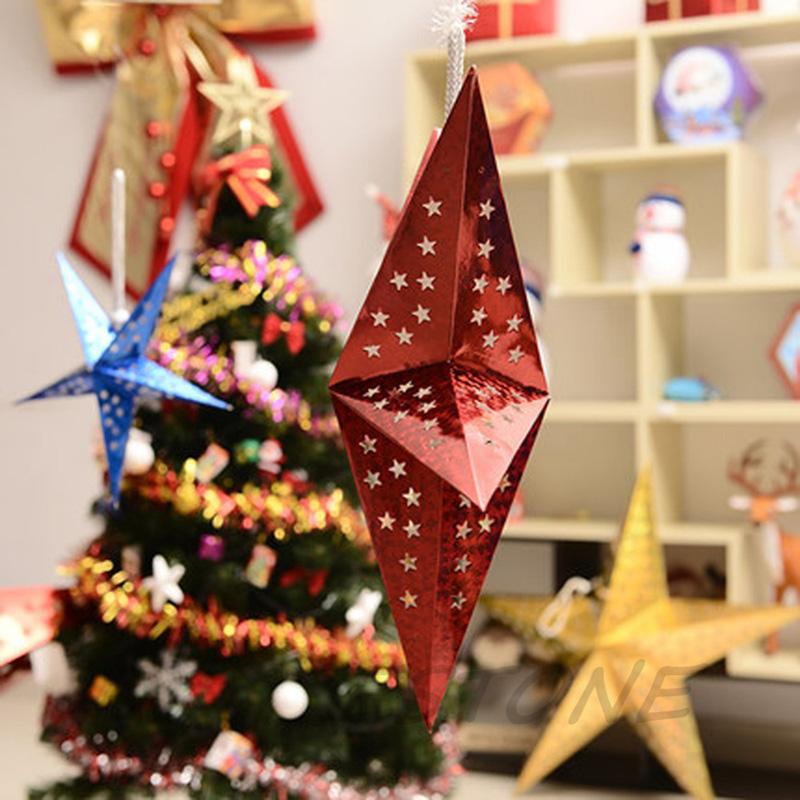 Christmas Decoration Supplies Hollowed Out Five-Pointed Star Festival Shopping Mall Shop Scene Layout Three-Dimensional Star Hanging Ornaments