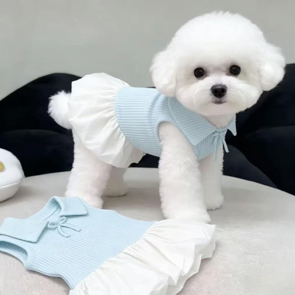 Soft Polyester Dog Knitted Dress Pullover Style Summer Dog Clothes Thin Teddy Skirts for Dog Cat