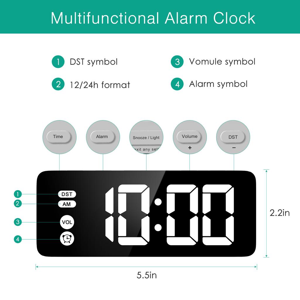 ORIA Digital Alarm Clock 5.8'' LED Digital Clock Compact Table Clock with DST and 12/24H for Bedrooms Home Best Gift