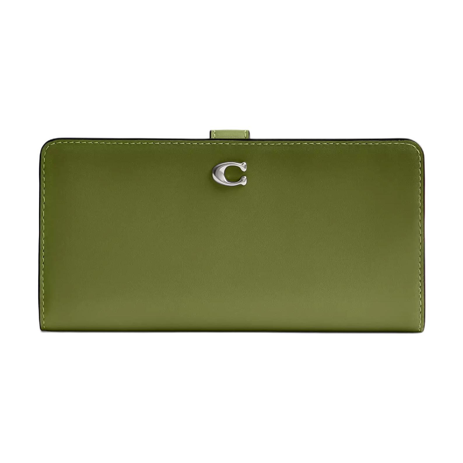 Coach Skinny Wallet 20 With Gold Metal Snap Closure In Calfskin Women wallet Deep-Lime CH823-LHX1J Dark Lime