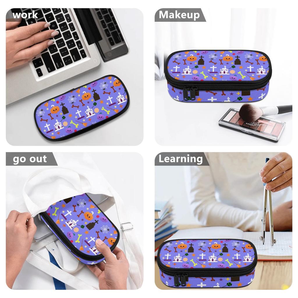 Stationery Pencil Case 300D Polyester Large Capacity Zipper Closure with Mesh Pocket Removable Divider and Pen Slots for Students
