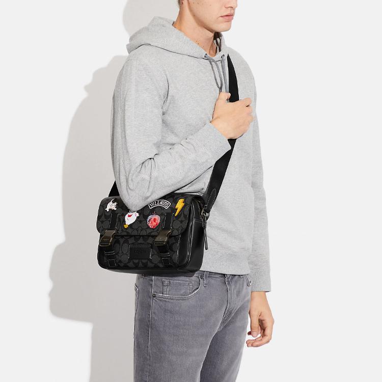 New COACH Disney, Collaboration Track With Cow Leather Shoulder Bag, Crossbody Bag Large Size Women's Black CC037-QBPHT