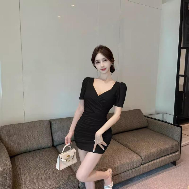 Spice girl pure desire style sexy low cut thin hip skirt children summer temperament design sense mesh short sleeve dress