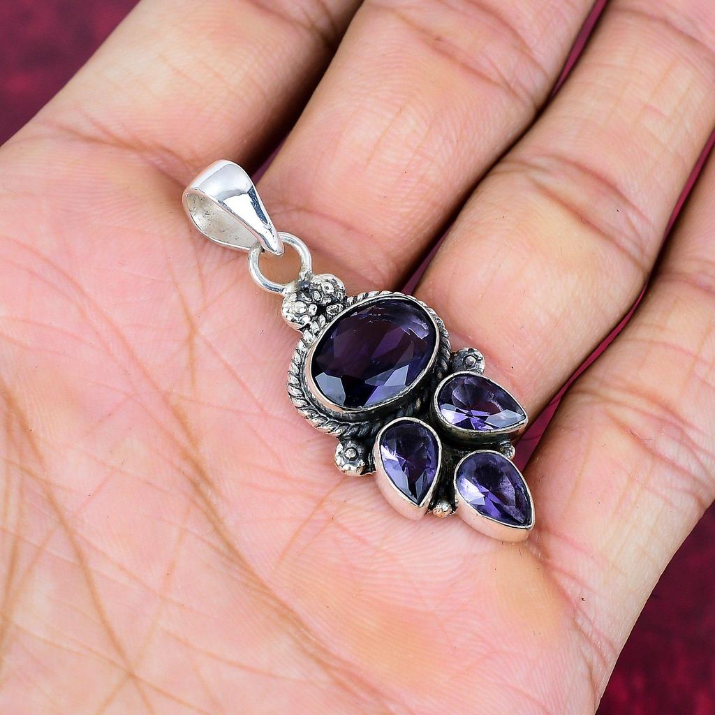 Amethyst Anhänger Edelstein Schmuck, 925 Sterling Silber Anhänger, Geschenk für Frauen handgefertigter Anhänger