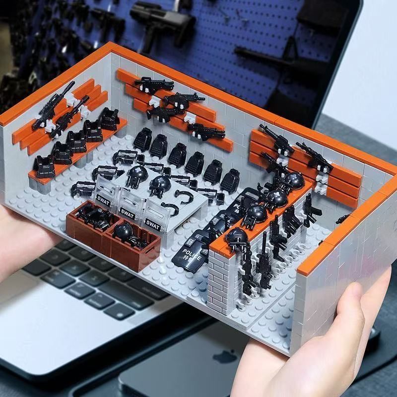 Armory Warehouse Display Rack Military Base Weapons House Armory SWAT Building Block Sets SWAT Brick Boys Kids Toys Gifts