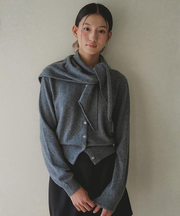 Lingseoul Cashmere Round Knit Cardigan-Melange