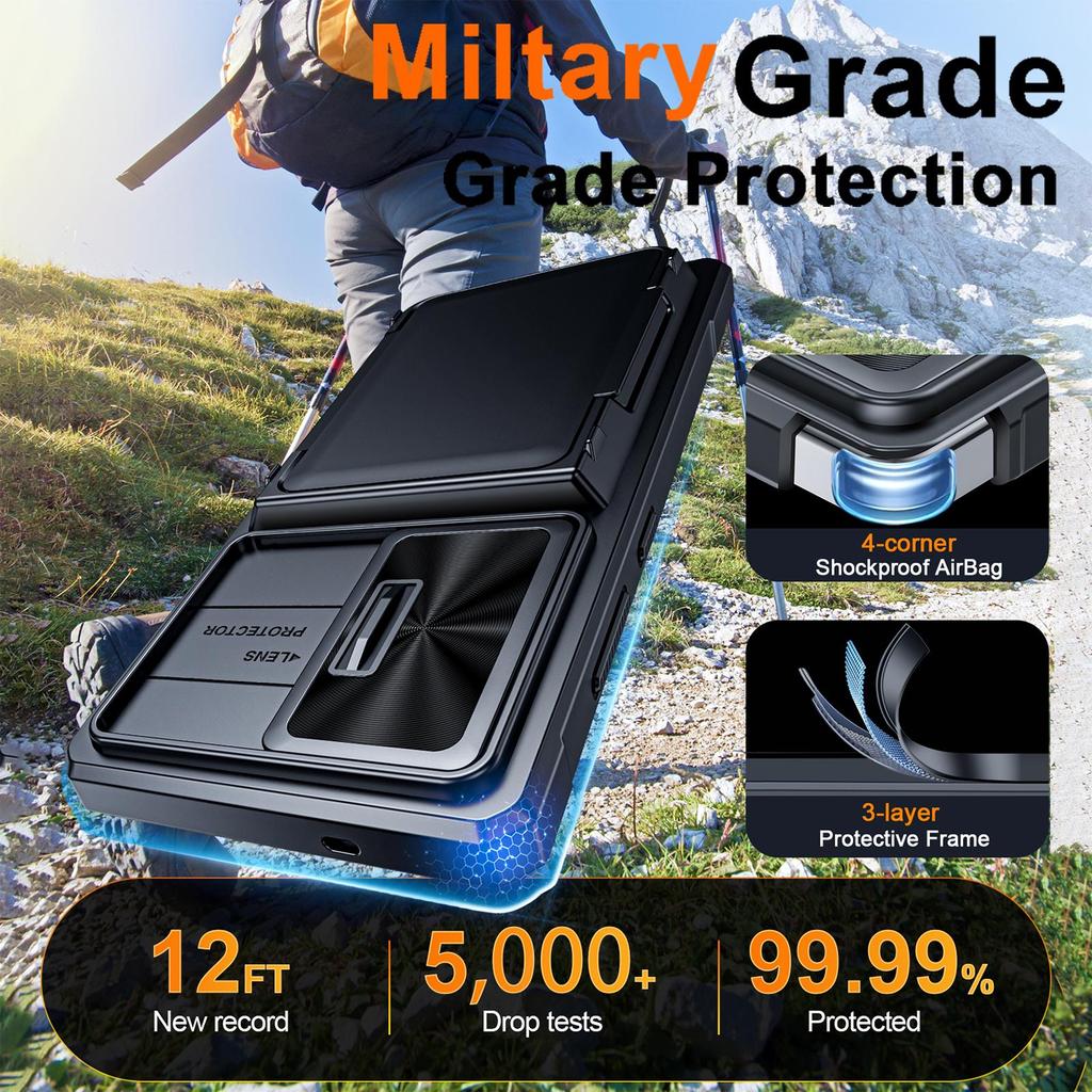 RFID Blocking Wallet Phone Case Slide Camera Cover Military Shockproof PC TPU Protective Cover for Samsung Galaxy S25 Ultra-Black