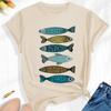 Women Summer T Shirt Retro Fashion Short Sleeve Tees Casual Fish Printed  Tops