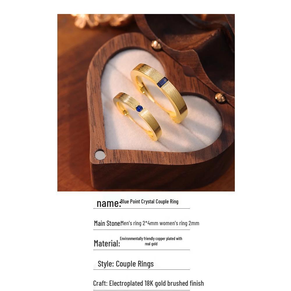 Santorini Blue Sapphire Gold-Plated Couple Rings: Handmade Italian Brushed Inlay Spinel Matching Set for Men and Women