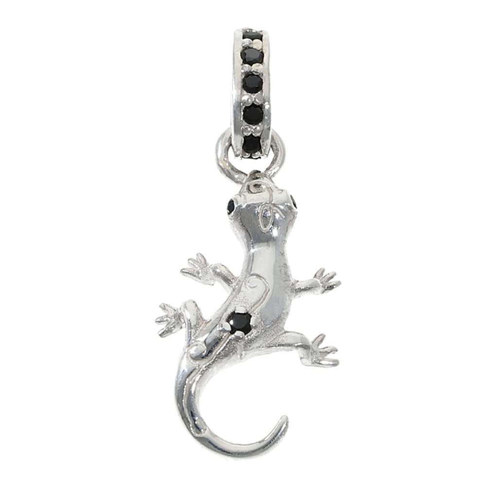[Shinjuku Gin no Kura] Lizard Black Zirconia Pendant Necklace Charm (Chain Not Included) Silver 925 Reptile Newt Gecko