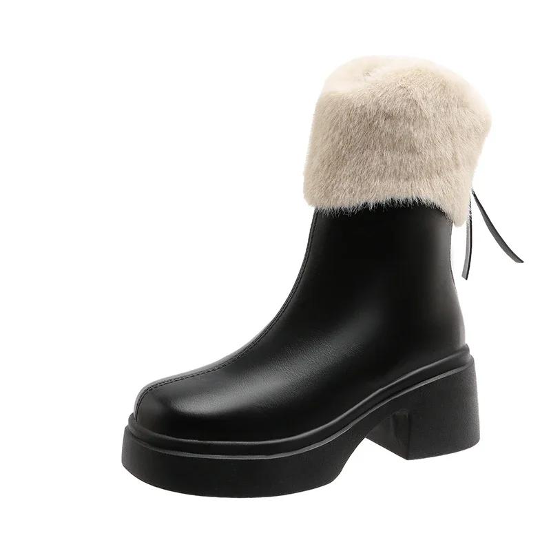 Fashion High Quality Female Footwear 2024 Winter Simple Fashionable High Heel Women's Boots Comfortable and Warm Furry Modern Boots