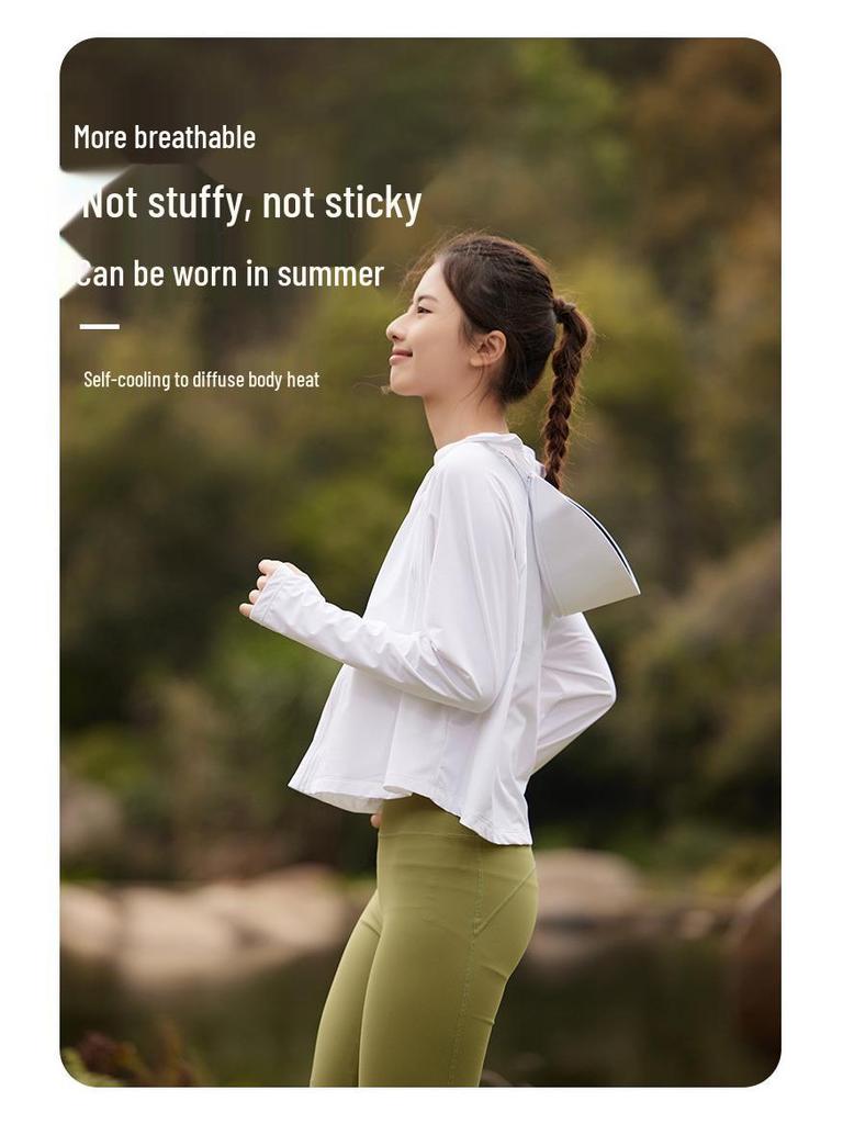 Damen Eisseide UV-Schutz Kapuzenumhang - Schwarze Krempe, Sonnenschutz, Sommer-Outdoorbekleidung