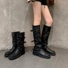 Autumn and winter new heightening belt buckle square round head amber streamer wind boots western pile pants tube women's boots