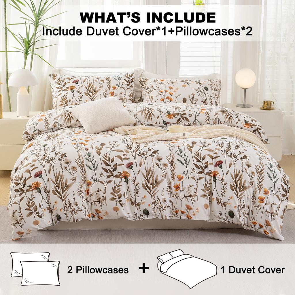 3pcs/set Leaf Floral Pattern Duvet Cover Set(1 Duvet Cover & 2 PillowcaseSoft And Skin-Friendly Duvet Cover Bedding Set For