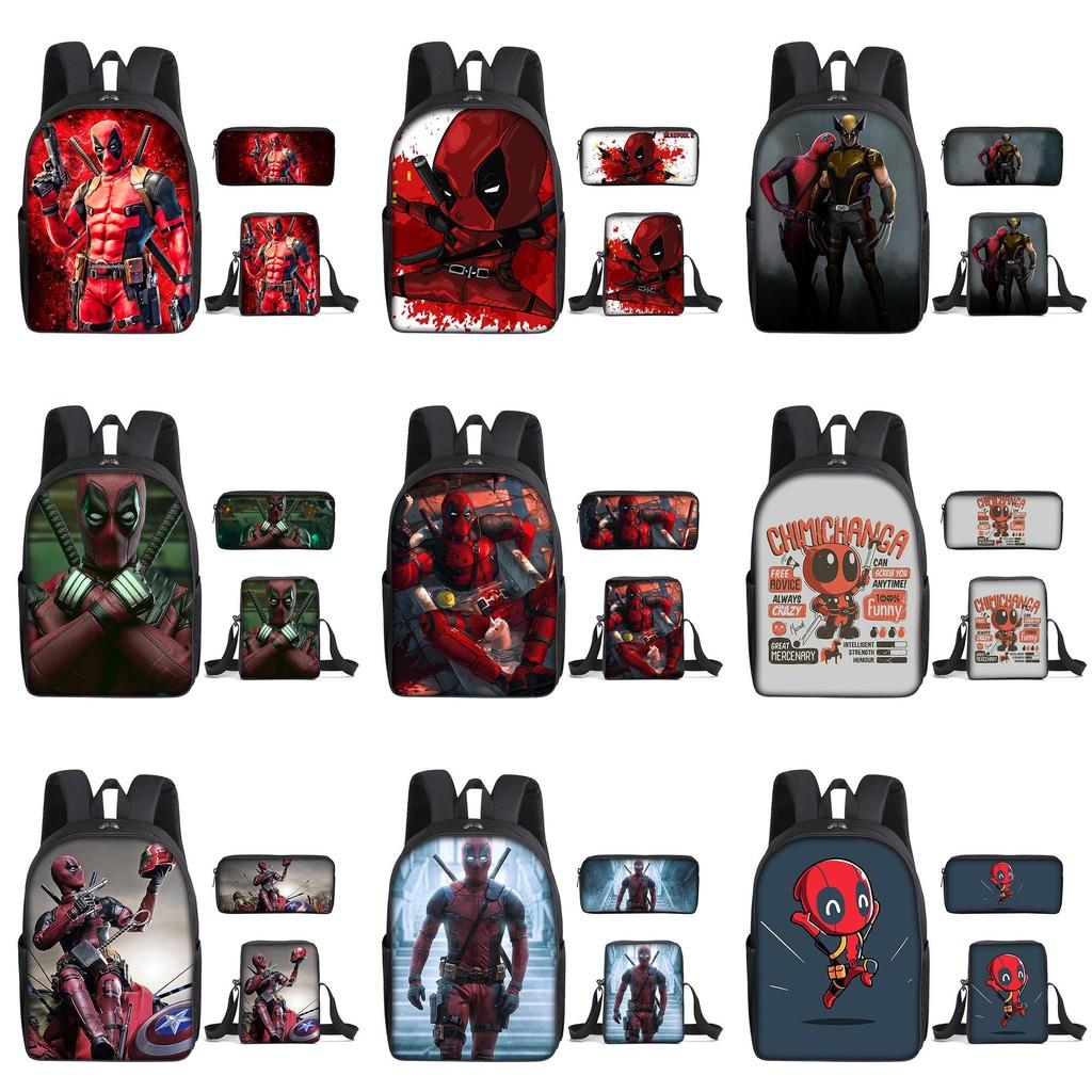 Student 3pcs Deadpool School Bag Backpack Lunch Bags Pencil Case Gifts Kids