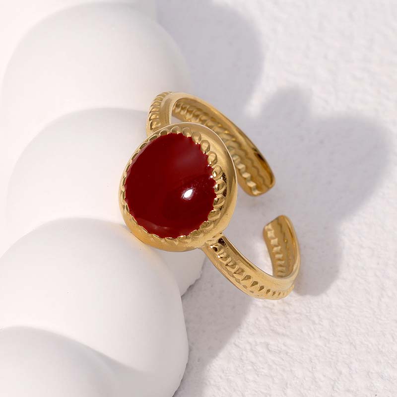 Vintage Red Drip Oil Geometric Rings for Women Stainless Steel Gold Color Heart Opening Adjustable Finger Rings Jewelry New