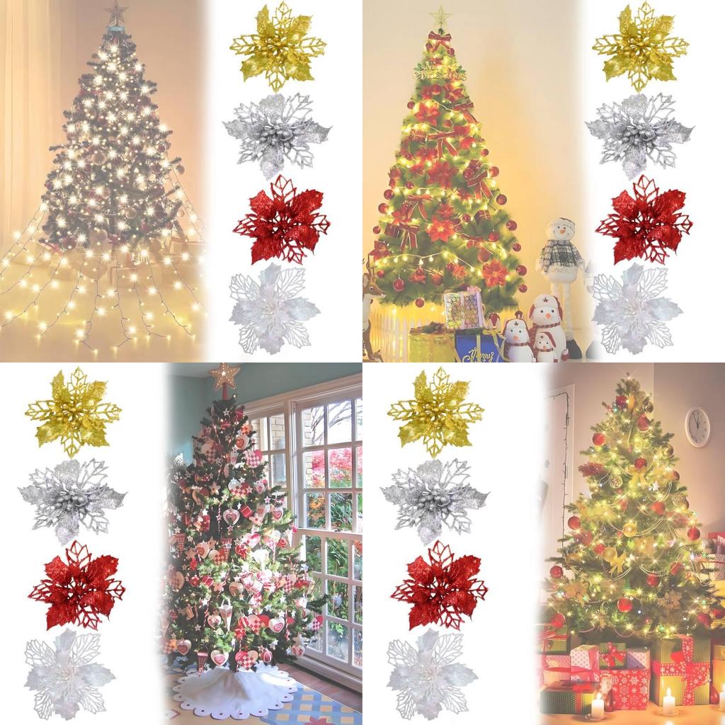 Exquisite Gold Glitter Christmas Artificial Flowers For Diy Wreaths And Home Decor