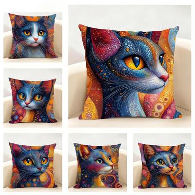 Prints Of The Strange Cats Cushion Cover Linen Pillowcase Soft For Sofa Bed Home Room Decor