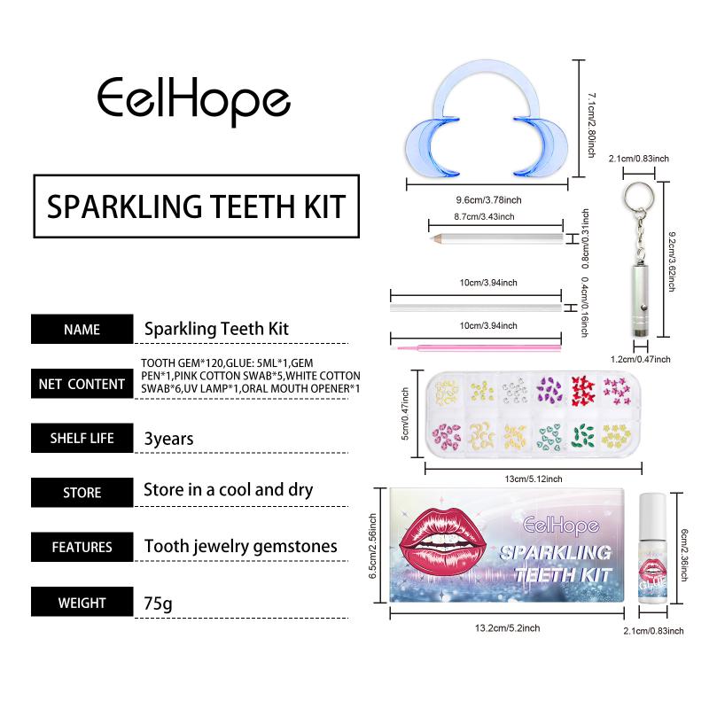 Diy Teeth Gems Kit With Glues And Light Teeth Anti-Drop Clear Stone Jewelry Decoration Glittering Tooth Jewelry Kit