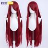 100cm Long Wine Red Wig Heat Resistant Full Bangs Synthetic Hair Wig