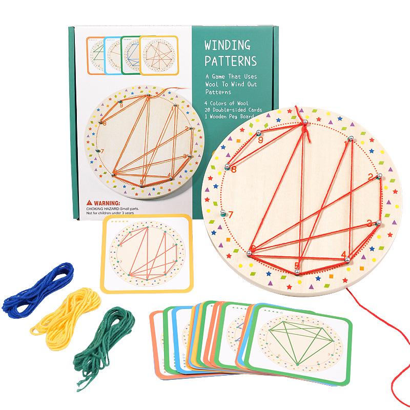 Montessori Lacing Shape Toy - Educational Wooden Geometry Pegboard for Toddlers
