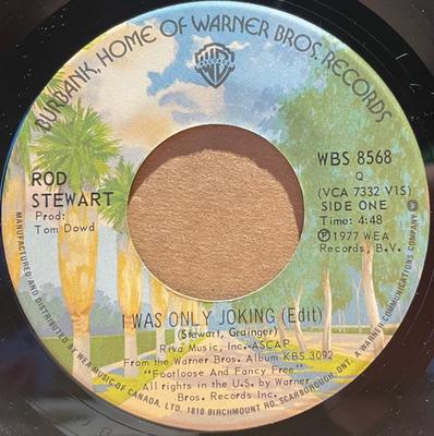 7inch Record ROD STEWART  I Was Only Joking Edit WBS8568 WARNER BROS. 1977 Canada Rock Used