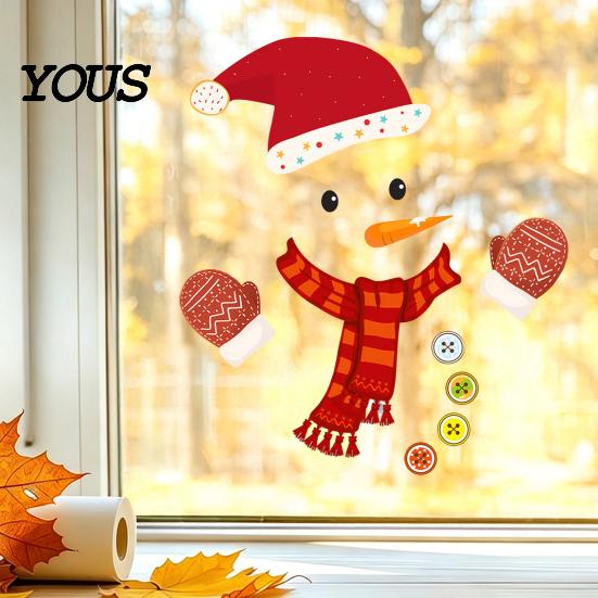 Seasonal Home Beautification Decals Christmas Snowman Static Window Stickers, Removable PVC Glass Decals, Waterproof Creative Holiday
