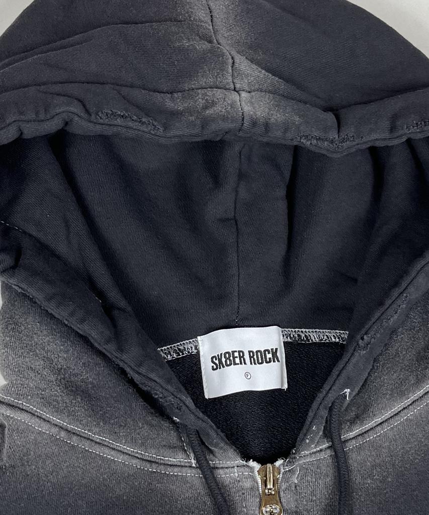 Sk8Er Rock Hölle Himmel Kreuz Vintage Sweat Kapuze Reißverschluss ((Schwarz))