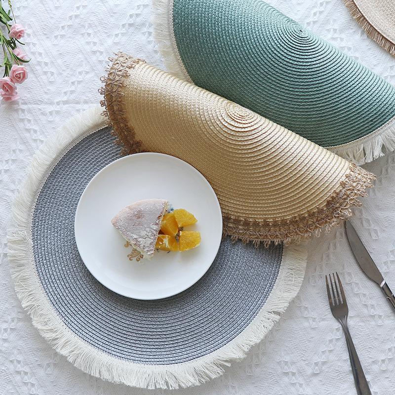 Hand-Woven Placemats Tassels Coasters Absorbent Heat-resisting Pad Anti-slip Mats Dining Table Decoration Kitchen Item Drinkware