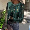 Women's Casual Long Sleeve Ribbed Knit Top Halloween Print Crew Neck Pullover Shirt Lightweight Stretchy Fabric Comfortable Fit