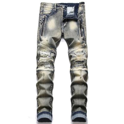 2024 European And American New Men'S Jeans With Ripped Holes, Personalized Nostalgia, Zipper Decoration, Men'S Jeans