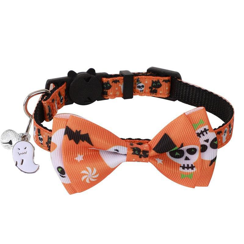 Halloween Bow Tie Cat Collar Safety Breakaway Buckle Holiday Pendant Adjustable Polyester Collar For Kitten Small Cats Party