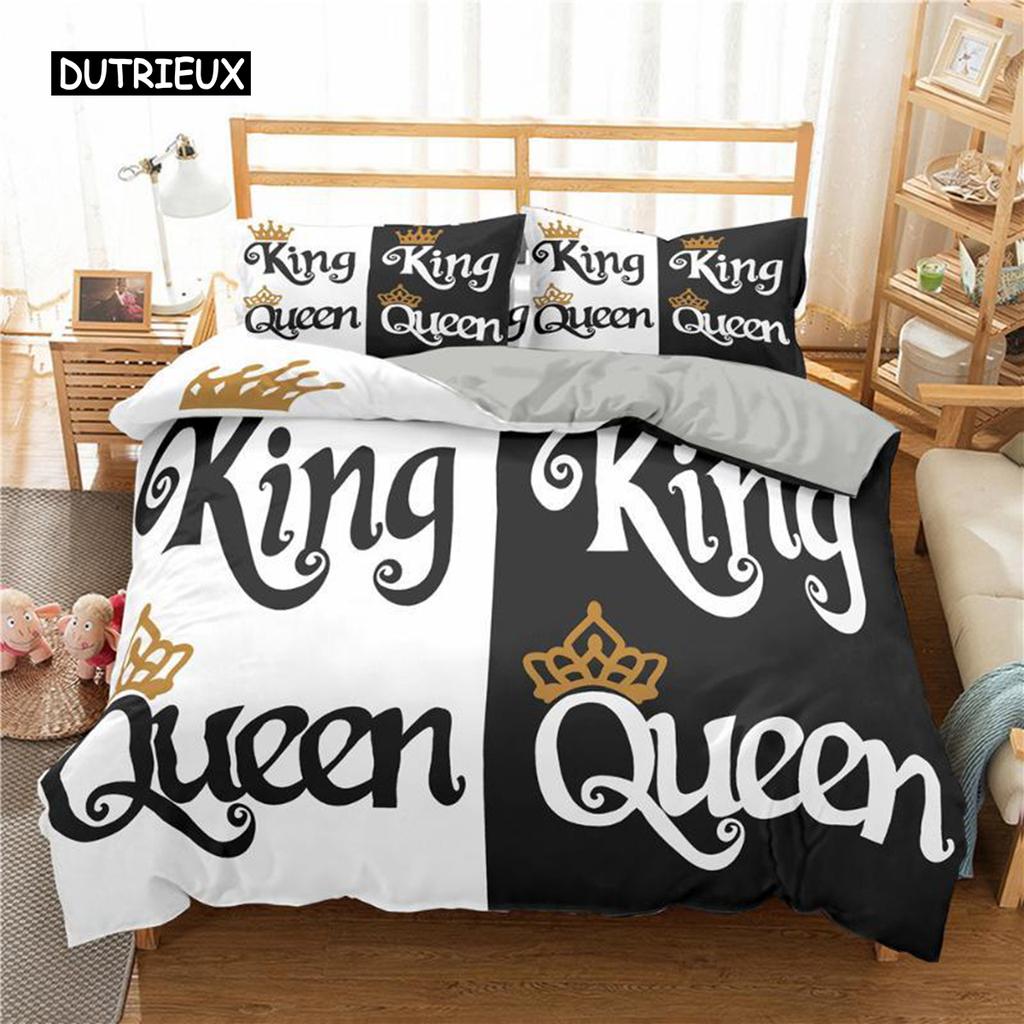 King and Queen Duvet Cover Set Microfiber Beard and Red Lips King Size Bedding Set for Couple Romantic Valentine's Day Presents
