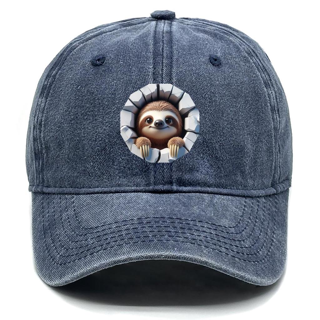 Smiling Sloth Print Adjustable Baseball Hat, Animal Trucker Hat Sporting Headwear Sun Protection Unisex Snapback Baseball Hat
