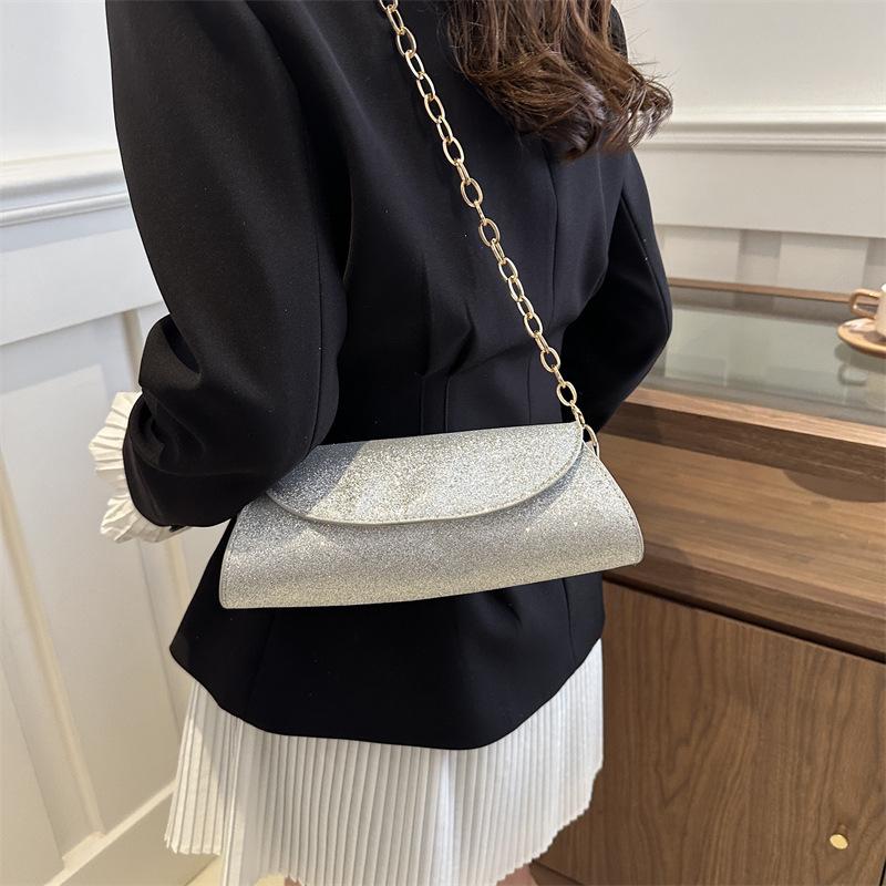 French personality trend literary bag women's new dinner bag sequined texture handbag chain shoulder messenger bag