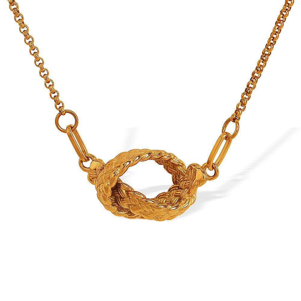 Cross-Border 18K Gold Plated Retro Style Link Chain Necklace New Niche Design with Knot Texture Versatile for Sweater Styling