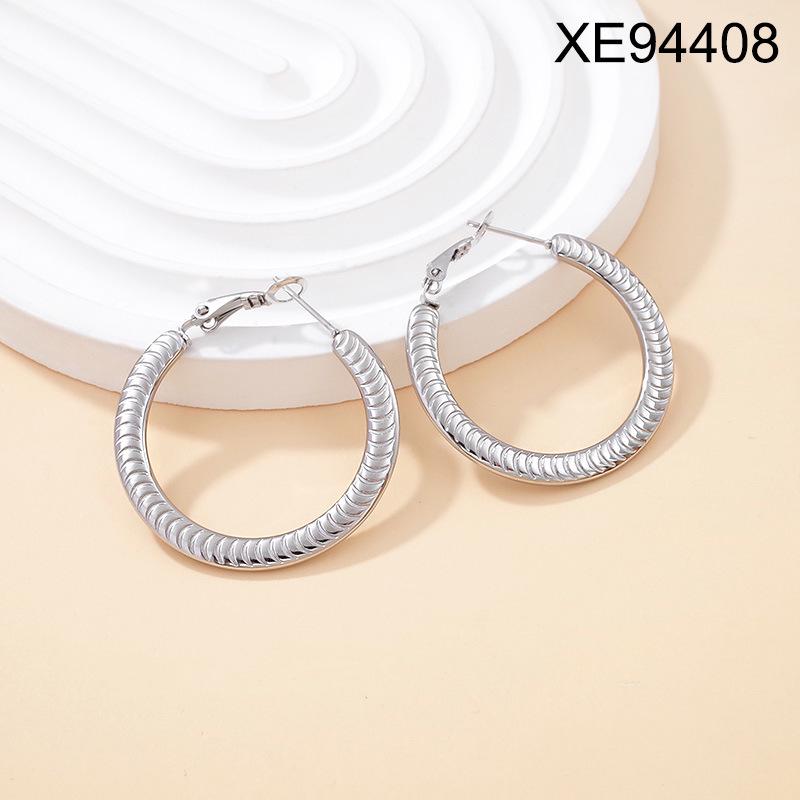 Geometric Embossed Titanium Steel Stud Earrings for Women