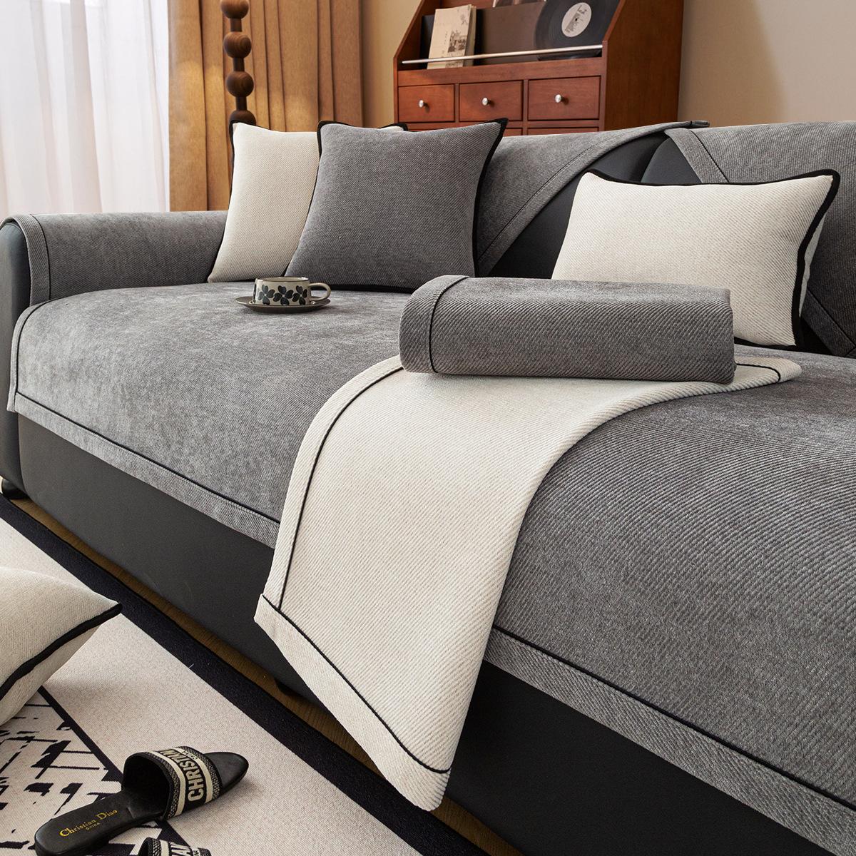 

Minimalist Twill Solid Chenille Sofa Cover All Seasons Universal Living Room Non-slip Sofa Seat Cover Couch Slipcover Sofa Towel 45x45cm pillowcase