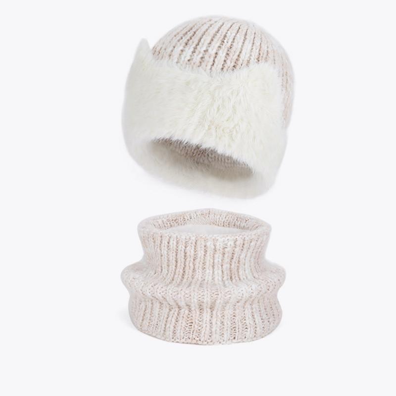 

Вязаный комплект: шапка и шарф, с тканью, для зимней уличной повседневной носки, для женщин бежевый